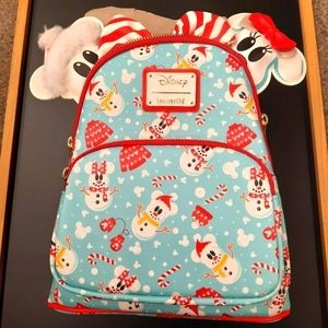 Loungefly Disney Christmas mini backpack with Snowman Mickey ears headband